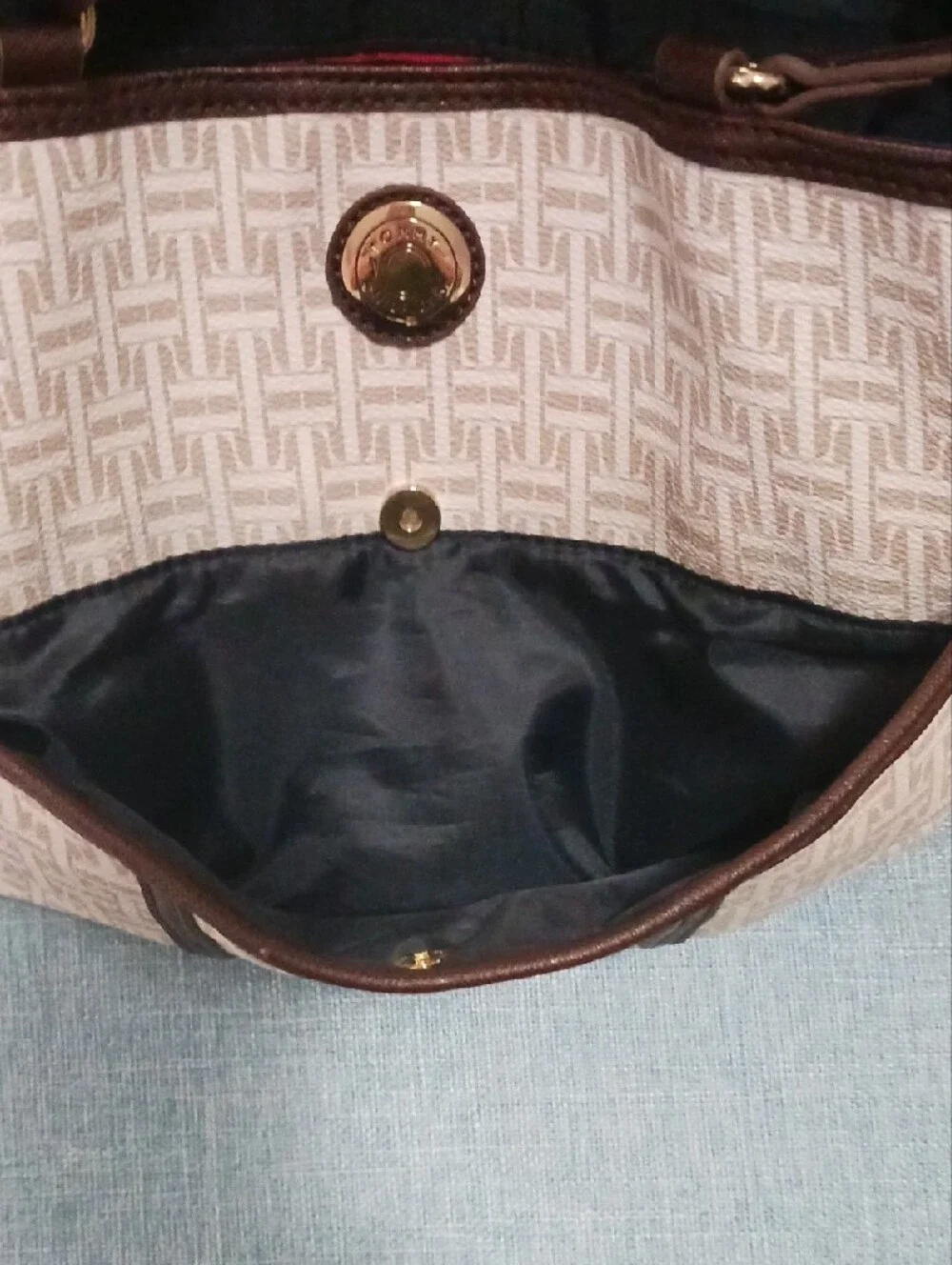 Tommy Hilfiger Cream and Brown Tote with Gold Accent